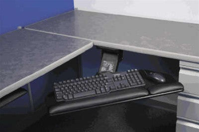 Slimline Dual Swivel Lever Free Corner Keyboard Tray System